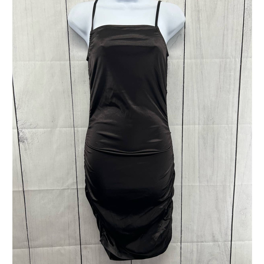 H&M Divided Silky Black Body Con Ruched Side Mini Dress EUC Women's XS